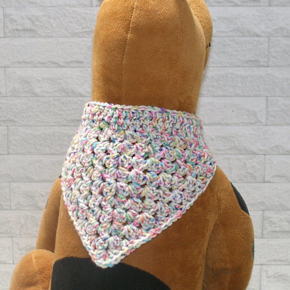 HAND CRAFTED Dog Bandana Crochet Granny Square Retro Party Variegated Colorful - Picture 1 of 11